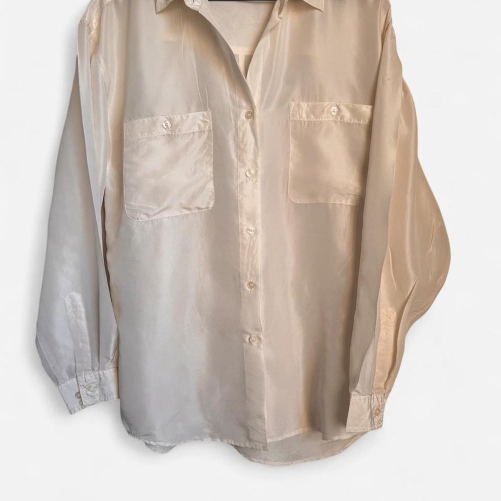 Naked Silk Long Sleeve Shirt 100% Pure Silk Button Up Blouse Minimalist L